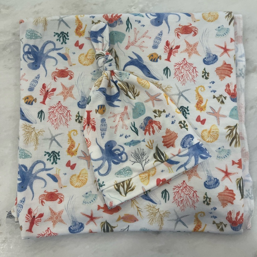 Copper Pearl Under the Sea Swaddle & Hat